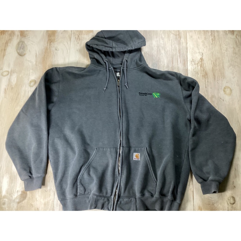 Carhartt XL Tall Gray Full Zip Hoodie Jacket PotashCorp Logo Workwear